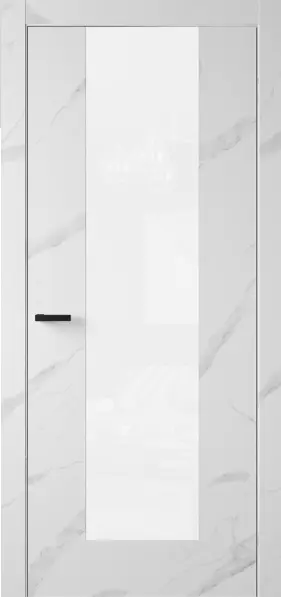 Межкомнатная дверь Entro Motion MT-3 Мрамор бьянка LACOBEL Белый лак