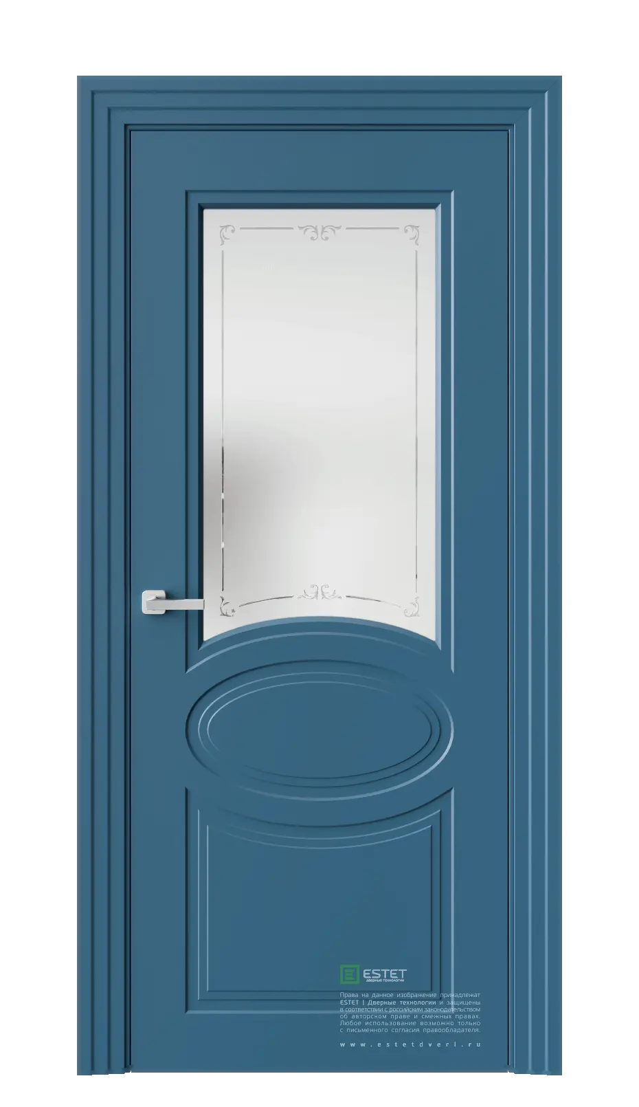 Межкомнатная дверь N39 RAL5009 Синий Сатинат белое витраж прозрачный