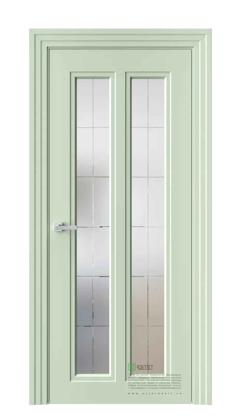 Межкомнатная дверь N21 RAL6019 Фисташковый Сатинат белое гравировка