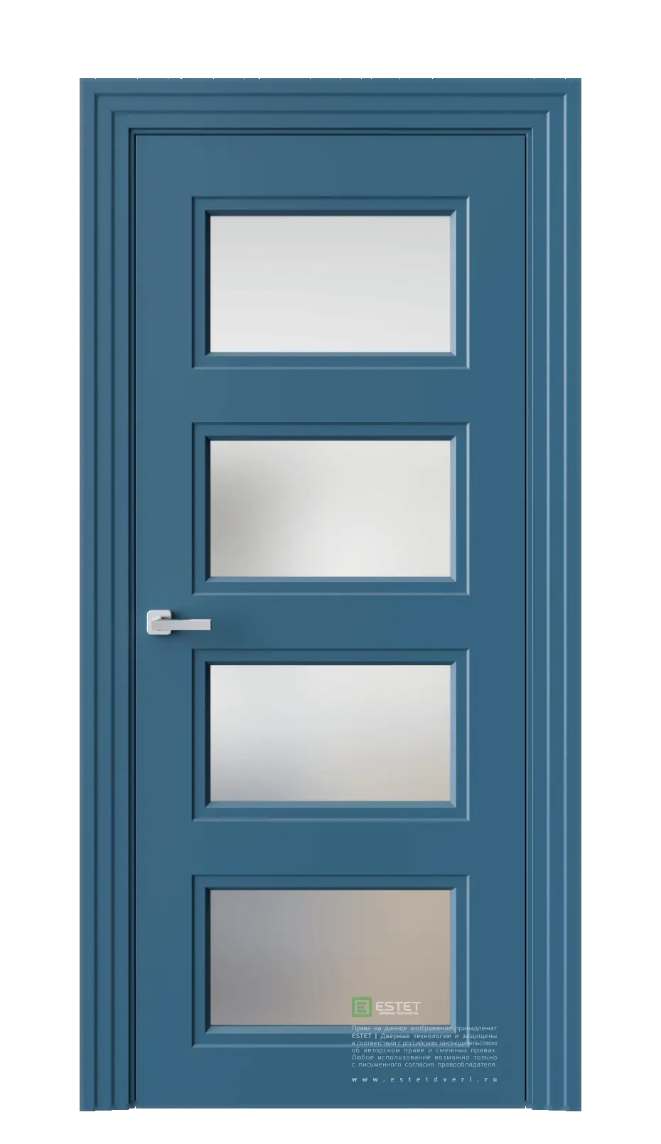 Межкомнатная дверь N8 RAL5009 Синий Сатинат белый