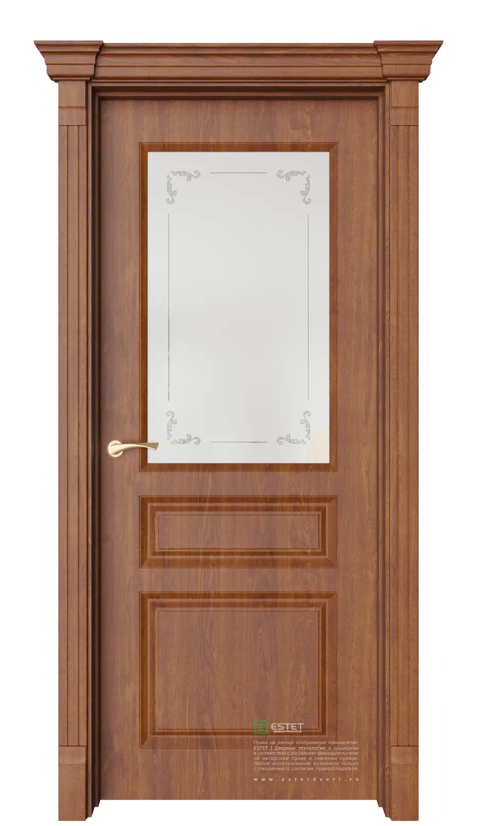 Межкомнатная дверь Мартен-3 Золотой дуб Золото Сатинат белое витраж прозрачный