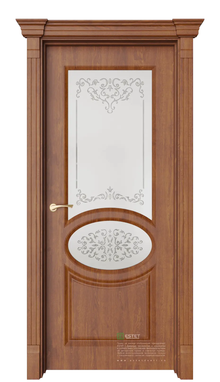 Межкомнатная дверь Шарм-4 Золотой дуб Коричневый Сатинат белое витраж прозрачный