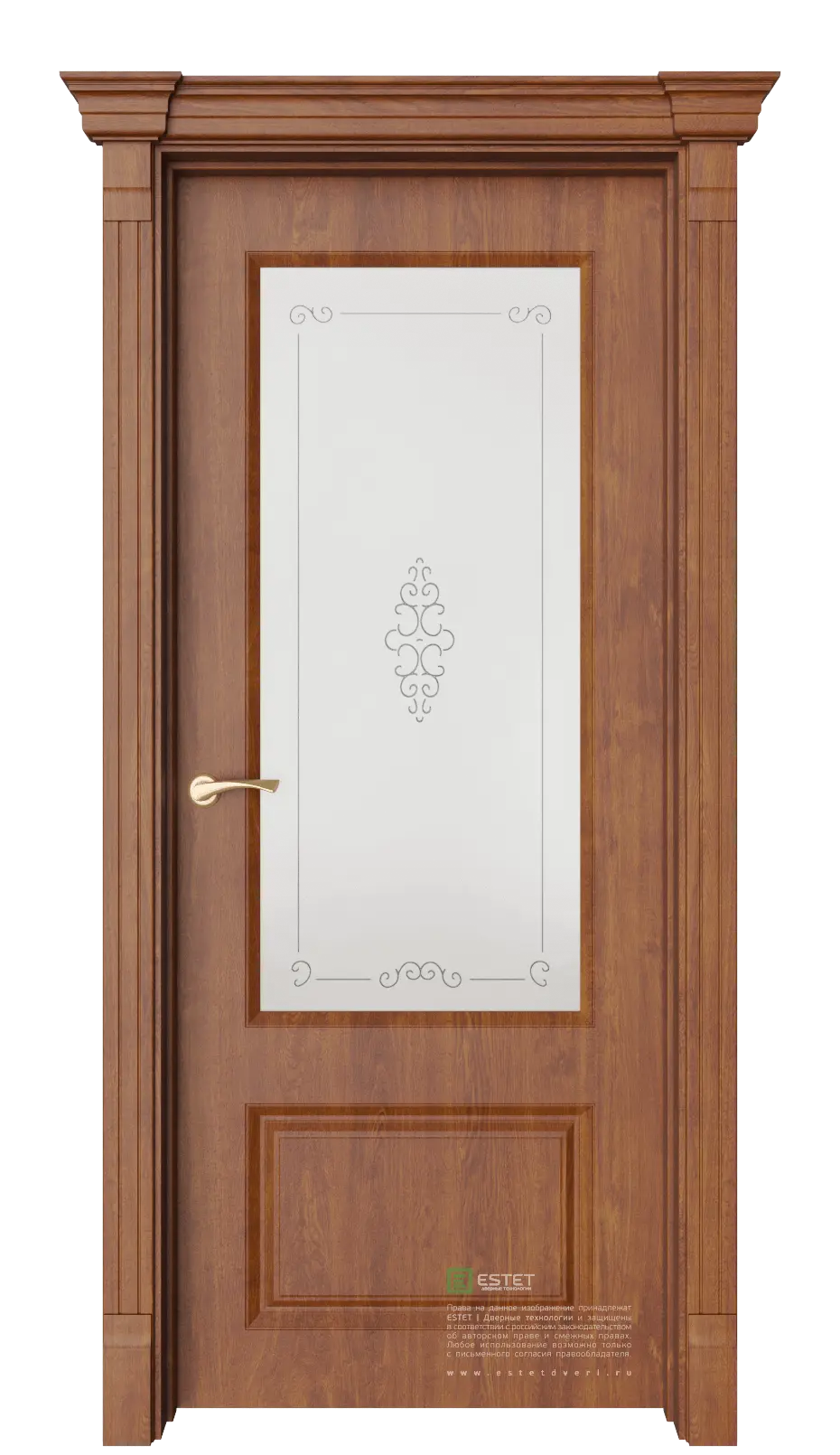 Межкомнатная дверь Эвиза-2 вензель Золотой дуб Коричневый Сатинат белое гравировка