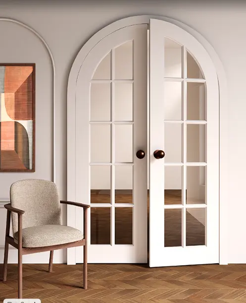Межкомнатная дверь Color Арочная двойная дверь Нева эмаль белая Белый Сатинат белый
