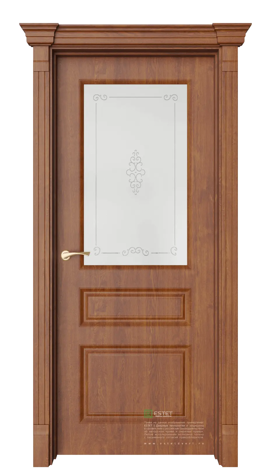 Межкомнатная дверь Мирбо-3 Вензель Зй дуб Коричневый Сатинат белое гравировка