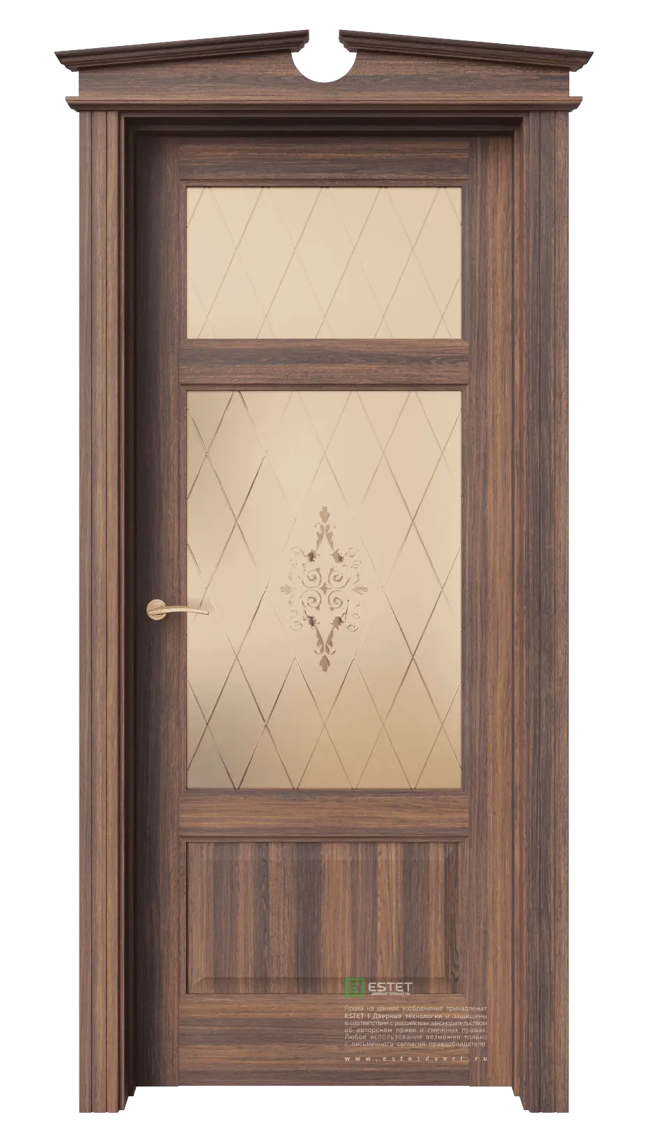 Межкомнатная дверь Соната-9 Дуб торонто ст.4 Темно-коричневый Сатинат бронзовый