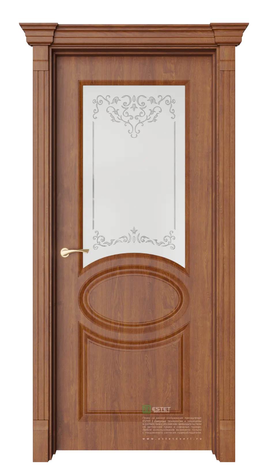 Межкомнатная дверь Шарм-3 Золотой дуб Коричневый Сатинат белое витраж прозрачный