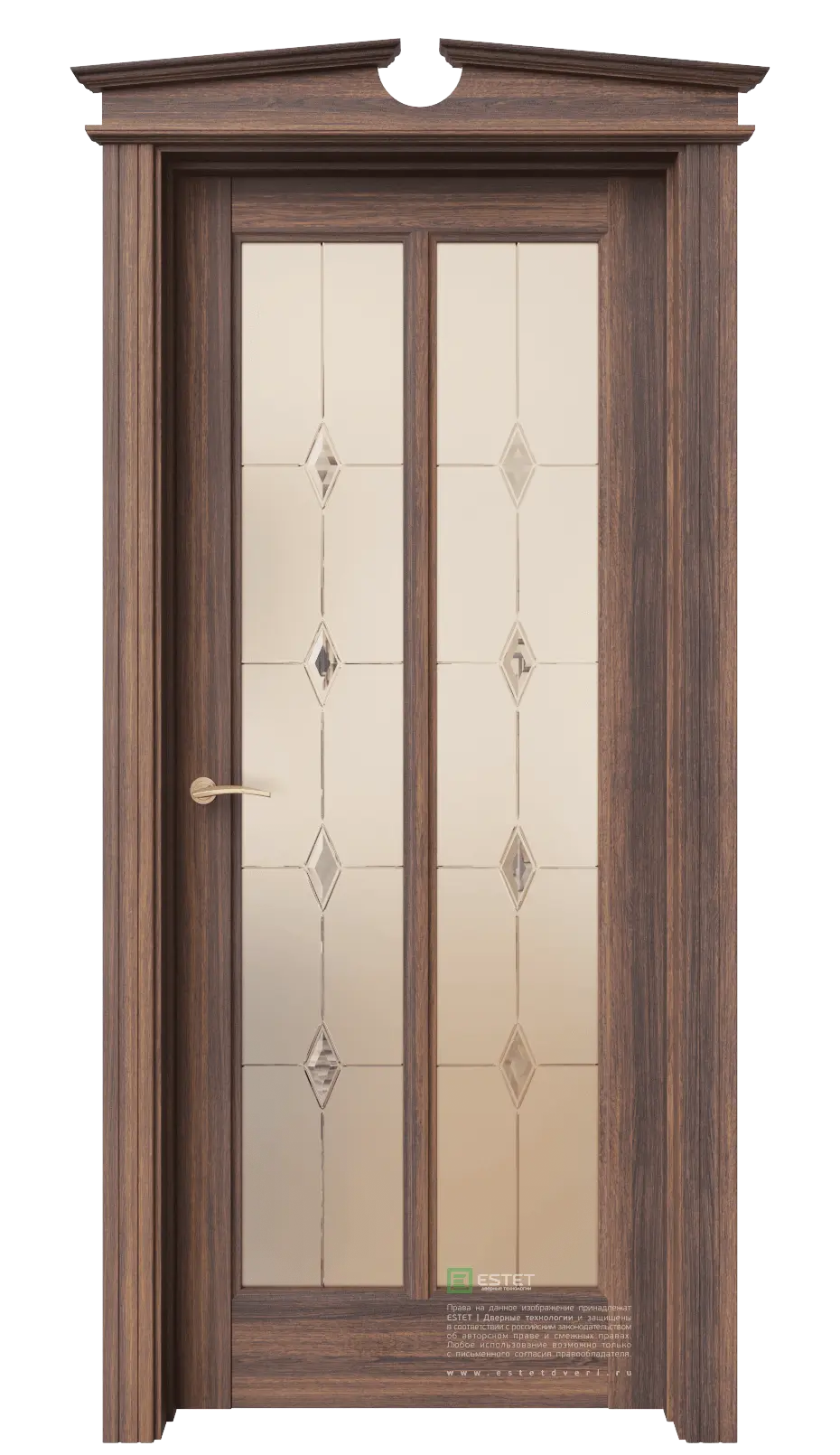 Межкомнатная дверь Соната-18 Дуб-торонто ст.3 Темно-коричневый Сатинат бронза гравировка бевелс