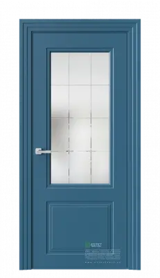 Межкомнатная дверь N4 RAL5009 Синий Сатинат белое гравировка