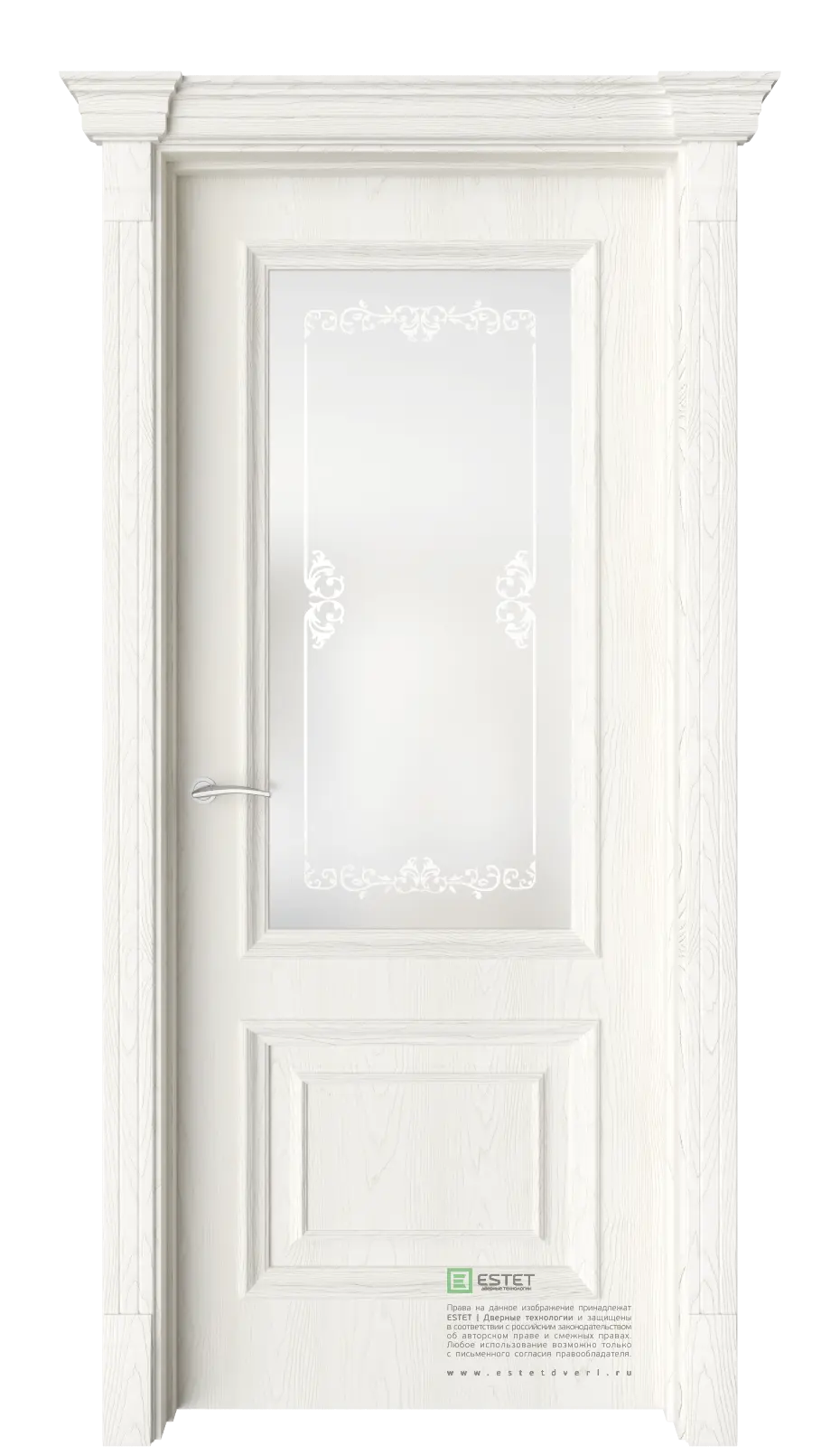 Межкомнатная дверь GE4M Дворцовое дерево Патина Сатинат белое сияние 2