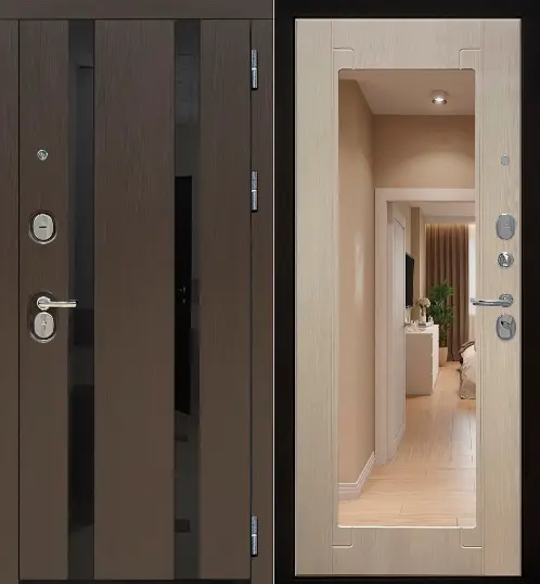 Металлическая дверь STR Прага зеркало Престиж лиственница