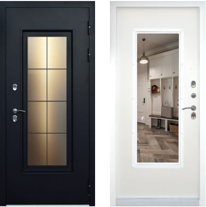 Входная дверь со стеклопакетом Броня Олимп RAL 9005