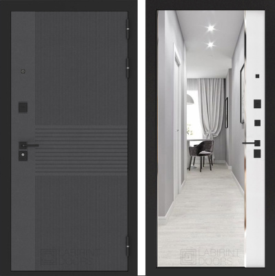 Входная дверь с шумоизоляцией Лабиринт Бункер 05 зеркало панорама белый софт