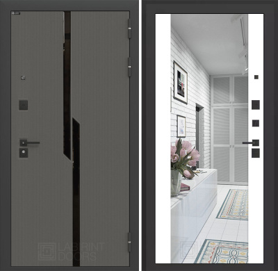 Входная дверь с шумоизоляцией Лабиринт Карбон Максимум зеркало