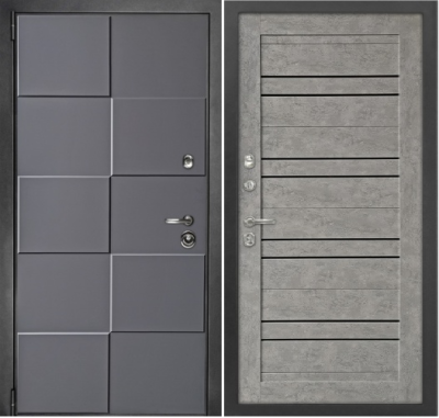 Входная дверь с зеркалом и шумоизоляцией ДК-3 внешняя 606, внутренняя бетон серый 49