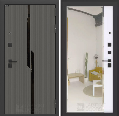 Входная дверь с шумоизоляцией Лабиринт Карбон Панорама зеркало