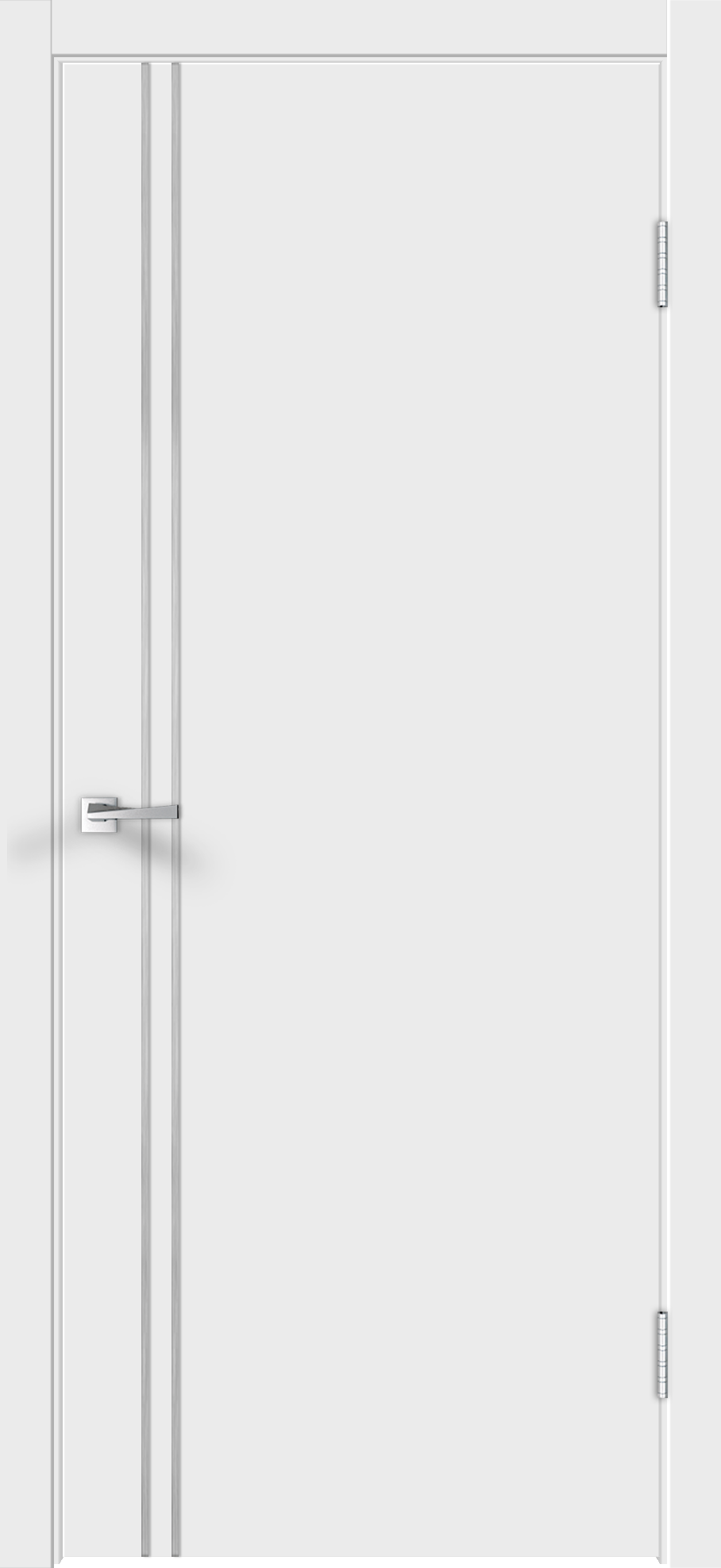 Дверь FLAT М2 УФ-эмаль белая, хром молдинг